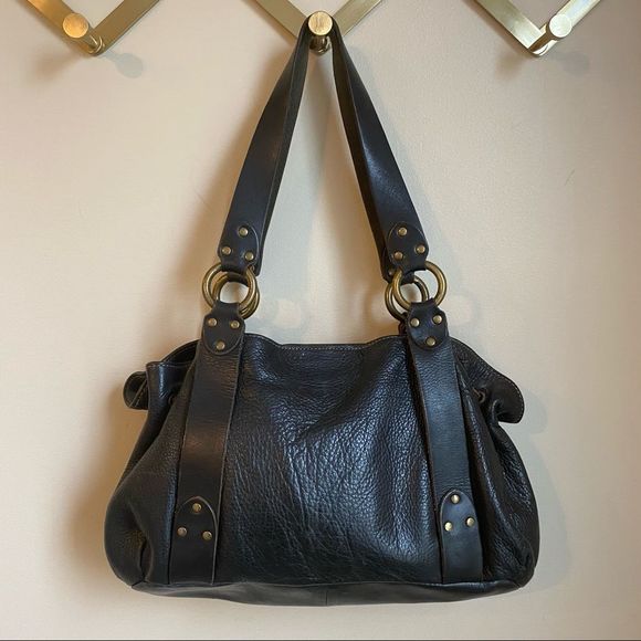 Fossil Handbags - FOSSIL Black Vintage Pebbled Leather Medium Satchel